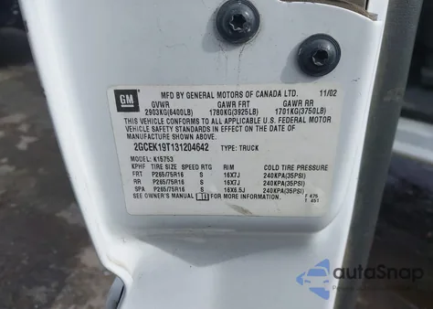 2003 Chevrolet Silverado 1500 Ls z USA, uszkodzony, nr VIN 2GCEK19T131204642